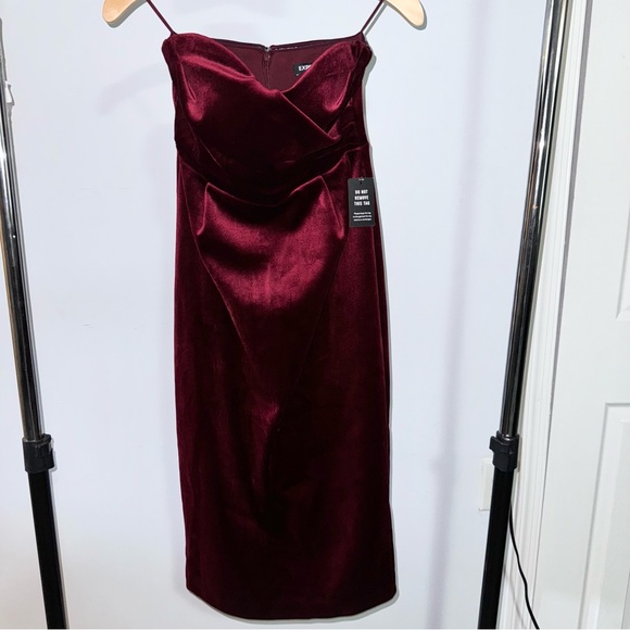 Express Red Velvet Sweetheart Neck Strapless Midi Sheath Dress Size XS NWT! - Picture 3 of 11
